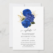 Royal Blue & Faux Folie Gold Floral Wedding Update Kaart (Voorkant)
