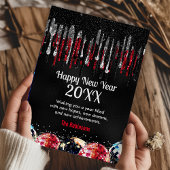 Royal blue faux glitter disco balls Happy New Year Feestdagenkaart