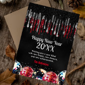 Royal blue faux glitter disco balls Happy New Year Feestdagenkaart