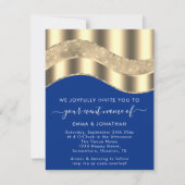 Royal Blue Faux Gold Border Wave QR Code Weddensch (Voorkant)
