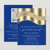 Royal Blue Faux Gold Border Wave QR Code Weddensch (Voorkant / Achterkant)