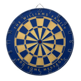 Royal Blue Faux Gold Custom Familienaam Geometrisc Dartbord