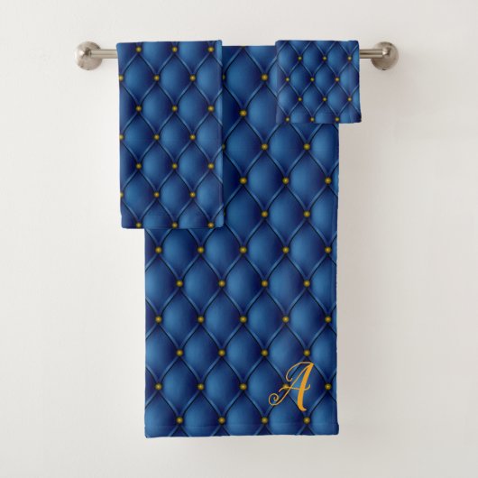 Royal Blue Faux Pin Tucks & Monogram Letter Bad Handdoek (Insitu)