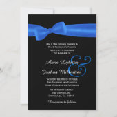 ROYAL BLUE Faux Satin Bow Black Elegant Weddenscha Kaart (Voorkant)