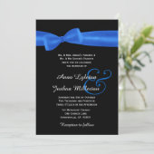ROYAL BLUE Faux Satin Bow Black Elegant Weddenscha Kaart (Staand voorkant)