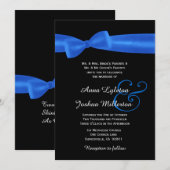 ROYAL BLUE Faux Satin Bow Black Elegant Weddenscha Kaart (Voorkant / Achterkant)