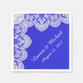 Royal Blue Faux White Lace Border Wedding Servetten (Voorkant)