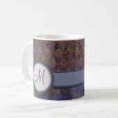 Royal Blue Feather Pattern met Monogram Koffiemok (Voorkant links)