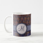 Royal Blue Feather Pattern met Monogram Koffiemok (Links)