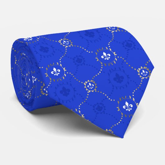 Royal Blue Fleur de Lis, het Franse Lili-patroon Stropdas (Opgerold)