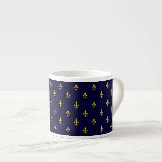 Royal Blue Fleur De Lis Pattern Espresso Kop (Voorkant rechts)
