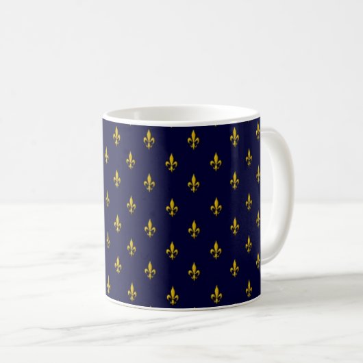 Royal Blue Fleur De Lis Pattern Koffiemok (Voorkant rechts)