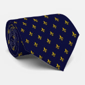 Royal Blue Fleur De Lis Pattern Stropdas (Opgerold)