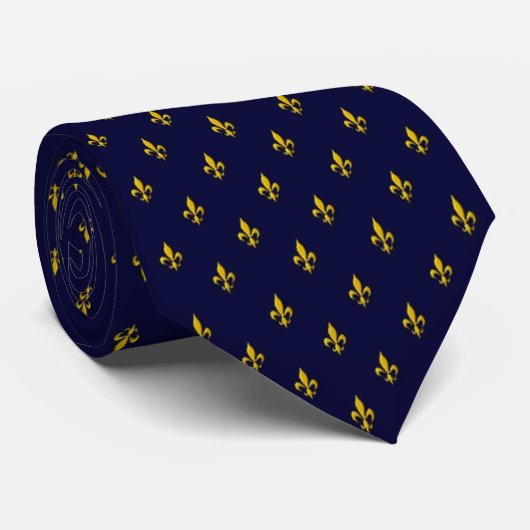 Royal Blue Fleur De Lis Pattern Stropdas (Opgerold)