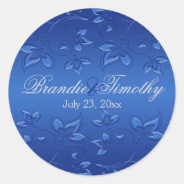 Royal Blue Floral 1,5" ronde bruiloft Sticker