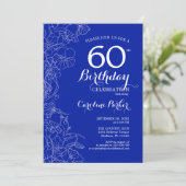 Royal Blue Floral 60th Birthday Party Kaart (Staand voorkant)