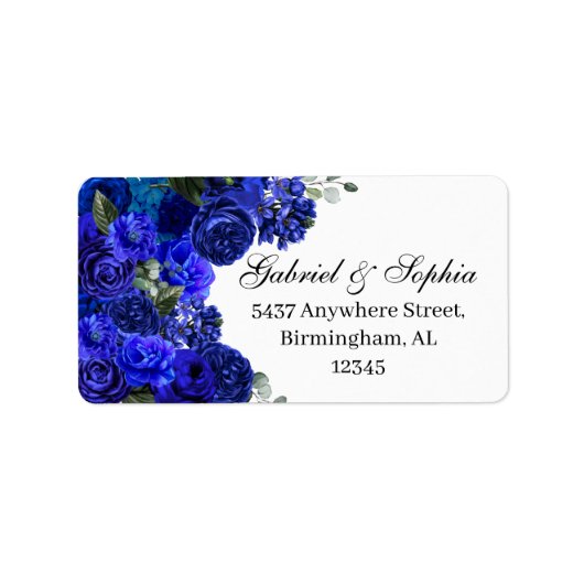 Royal Blue Floral Address Label (Voorkant)