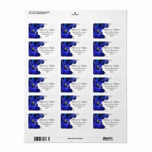 Royal Blue Floral Address Label (Full Sheet)