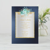 ROYAL BLUE Floral aqua ELEGANT CLASSY WEDDING Kaart (Staand voorkant)