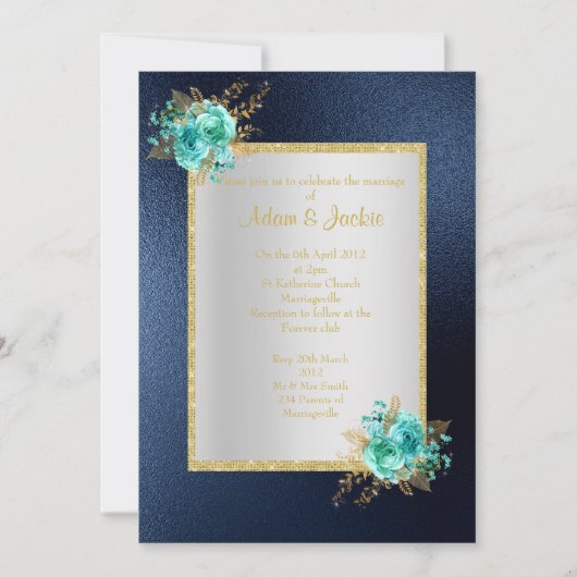 ROYAL BLUE Floral aqua ELEGANT CLASSY WEDDING Kaart (Voorkant)