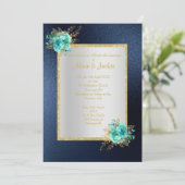 ROYAL BLUE Floral aqua ELEGANT CLASSY WEDDING Kaart (Staand voorkant)