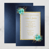 ROYAL BLUE Floral aqua ELEGANT CLASSY WEDDING Kaart (Voorkant / Achterkant)