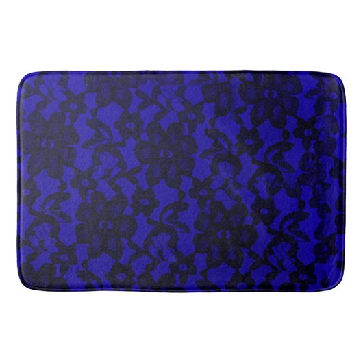 Royal Blue Floral Black Lace Bath Mat (Voorkant)
