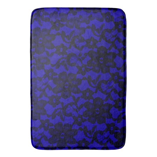 Royal Blue Floral Black Lace Bath Mat (Voorkant Verticaal)