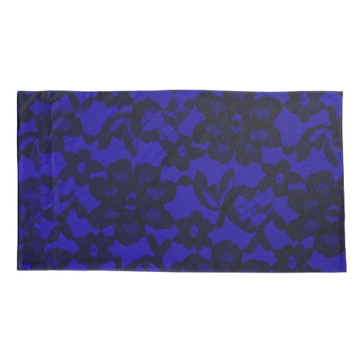 Royal Blue Floral Black Lace Pillowcase Kussensloop (Achterkant)