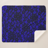 Royal Blue Floral Black Lace Sherpa Blanket Sherpa Deken (Voorkant (horizontaal))