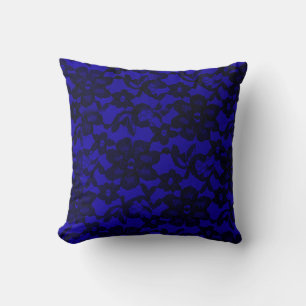 Royal Blue Floral Black Lace Sierkussen