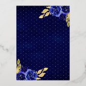 Royal Blue Floral Black Quinceanera Gold Folie Uitnodiging (Achterkant)