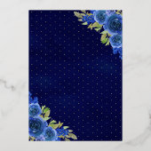 Royal Blue Floral Black Quinceanera Gold Folie Uitnodiging (Achterkant)