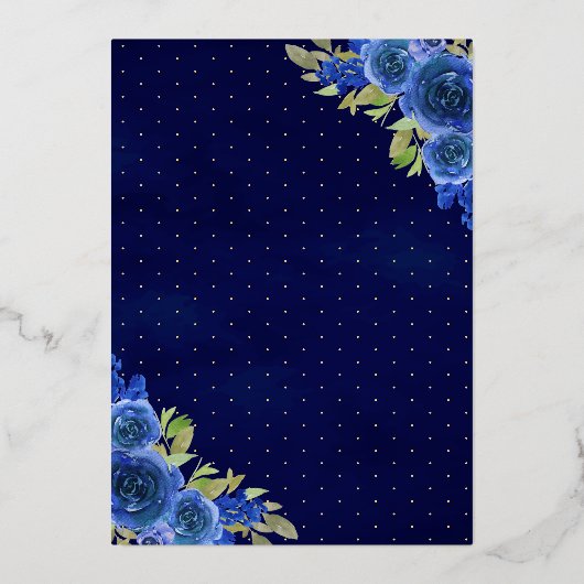 Royal Blue Floral Black Quinceanera Gold Folie Uitnodiging (Achterkant)