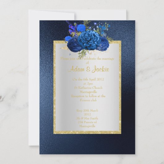 ROYAL BLUE Floral bouquet ELEGANT CLASSY WEDDING Kaart (Voorkant)