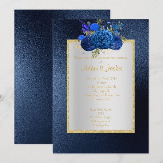 ROYAL BLUE Floral bouquet ELEGANT CLASSY WEDDING Kaart (Voorkant / Achterkant)