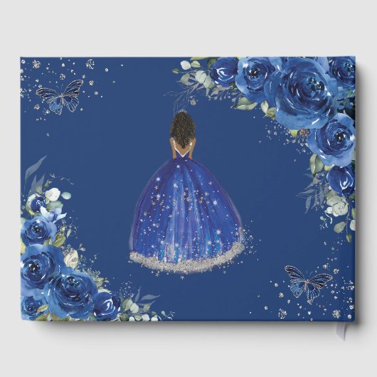 Royal Blue Floral Brown Princess QUINCEAÑERA XV Gastenboek (Achterkant)