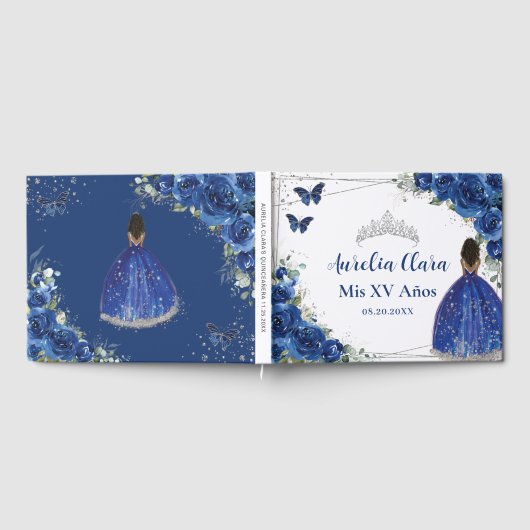 Royal Blue Floral Brown Princess QUINCEAÑERA XV Gastenboek (Volledig)