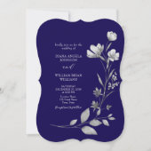 Royal Blue Floral bruiloft uitnodiging (Voorkant)