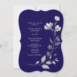 Royal Blue Floral bruiloft uitnodiging