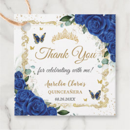 Royal Blue Floral Butterflies Gold Quinceañera 16 Bedankjes Labels