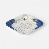 Royal Blue Floral Butterflies Gold Quinceañera 16 Papieren Bordje (Gebogen)