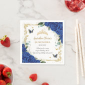 Royal Blue Floral Butterflies Gold Quinceañera 16 Servet (Insitu)