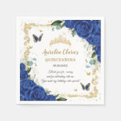 Royal Blue Floral Butterflies Gold Quinceañera 16 Servet (Voorkant)
