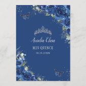 Royal Blue Floral Butterflies Quinceanera Menu (Achterkant)