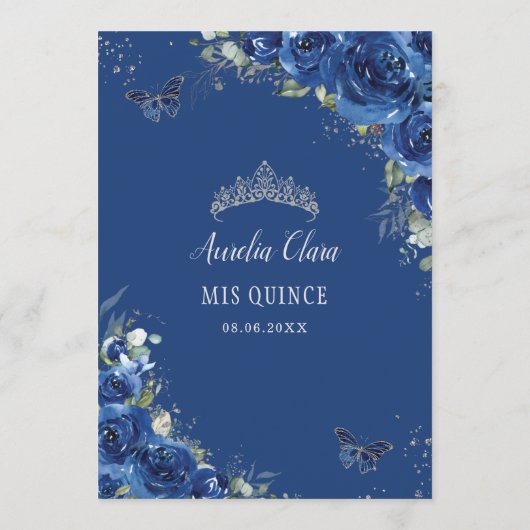 Royal Blue Floral Butterflies Quinceanera Menu (Achterkant)