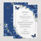 Royal Blue Floral Butterflies Quinceanera Menu (Voorkant / Achterkant)