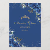 Royal Blue Floral Butterflies Quinceanera Menu (Achterkant)