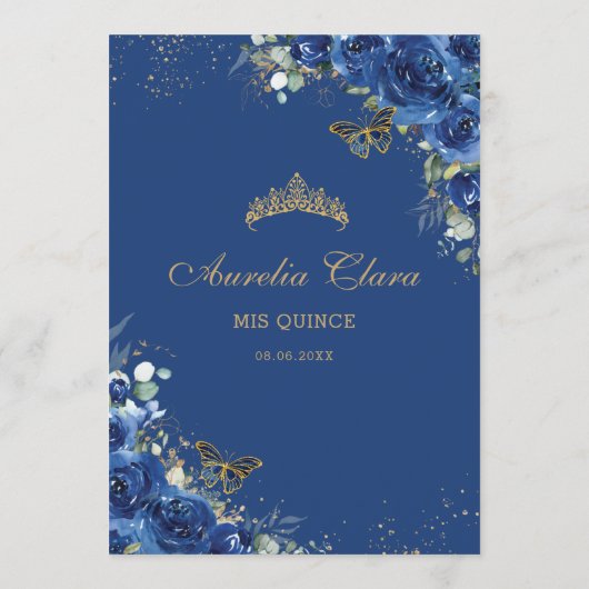 Royal Blue Floral Butterflies Quinceanera Menu (Achterkant)