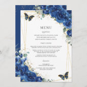 Royal Blue Floral Butterflies Quinceanera Menu (Voorkant / Achterkant)